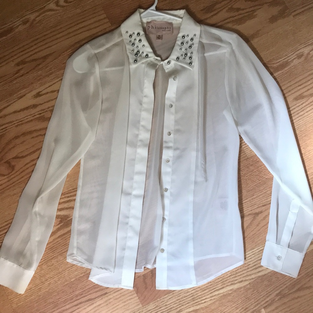 White button up pretty embellishment